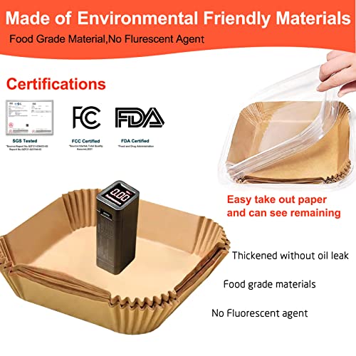 Image of Air Fryer Disposable Paper Liner Square 10 Inch, 100Pcs Largest Square Air Fryer Paper Liners for 8-12QT Air fryer, Non-stick Food Grade Parchment Paper for Frying, Cooking, Roasting and Microwave