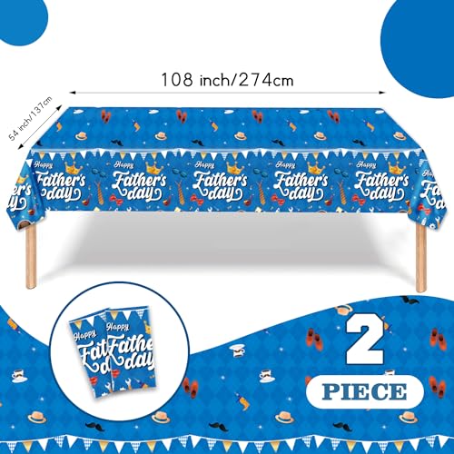 Image of 2PCS Fathers Day Tablecloth Disposable - 108 inch x 54 inch, Happy Fathers Day Table Cloth Best Dad Ever Necktie Gift Box Suit Tablecover Plastic Rectangle Table Cover for Dinner Party Decor