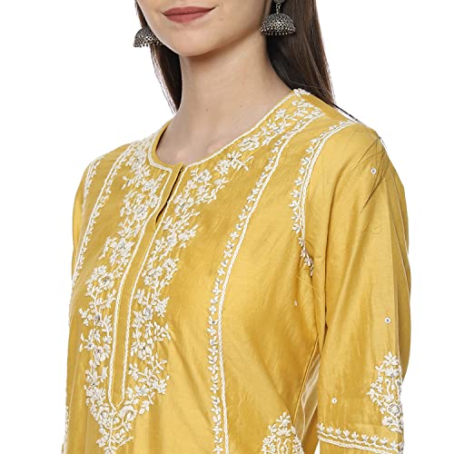 Image of BIBA Women Cotton Blend Straight Kurta Slim Pants Suit Set