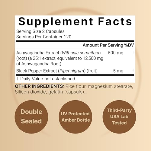 NatureBell Ashwagandha 12,500 mg Equivalent with Black Pepper, 240 Capsules | High Absorption Complex – Extra Strength 25:1 Root Extract – Adaptogens Supplements for Relaxation – Non-GMO - Image 3