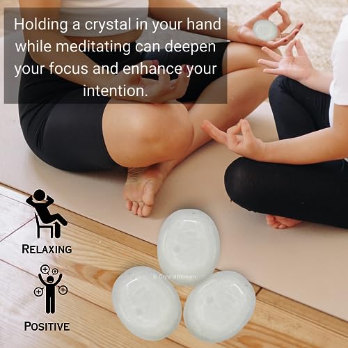 Image of Certified White Agate Snow Quartz Crystal Palm Pebbles Stones for Anxiety Stress Relief Massage - AAA Grade Original Healing Gemstone Agate Palm Stone for Yoga Meditation Spiritual Reiki Feng Shui