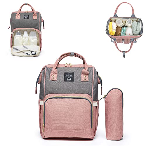 Mochila Lequeen Maternidade Tradicional 17L Cinza C/Rosa