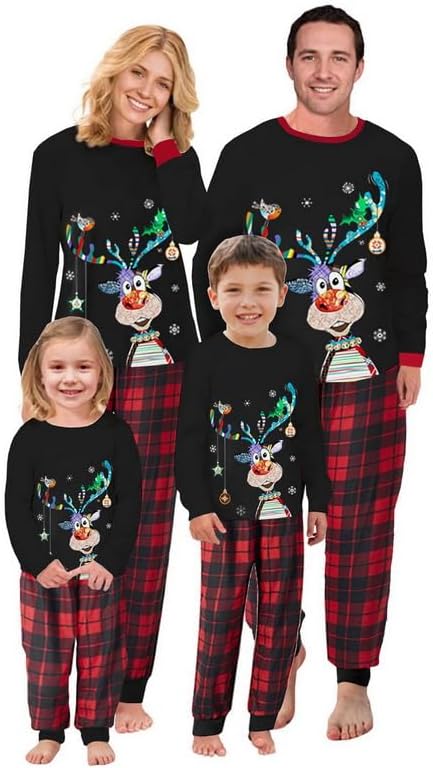 DOZZIOR Merry Christmas Pajamas Set Family Matching Plaid Parent-Child Loungewear Sleepwear, 2 Piece