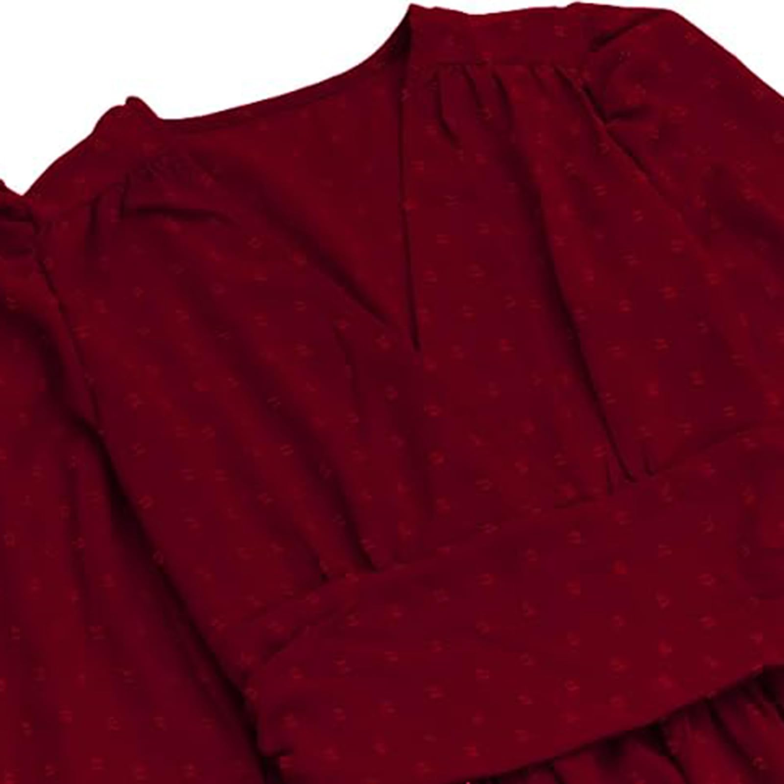 Vestido midi de primavera y otoño para mujer, cuello en V, mangas largas de burbujas, vestido plisado acampanado, cintura delgada, vestido de longitud media pantorrilla para fiesta de graduación y