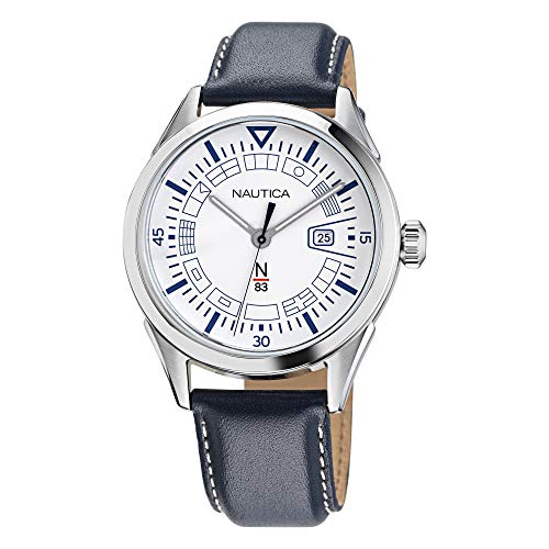 Nautica Men's Quartz Leather Strap, Blue, 20 Casual Watch (Model: NAPCRF001)