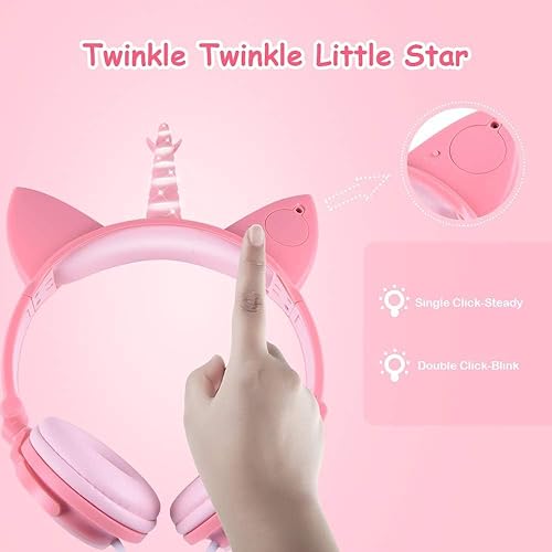 Miniatura 4 de LOBKIN Auriculares plegables con cable para niños con luz brillante para niñas y niños, fanáticos de cosplay, auriculares con orejas de gato.
