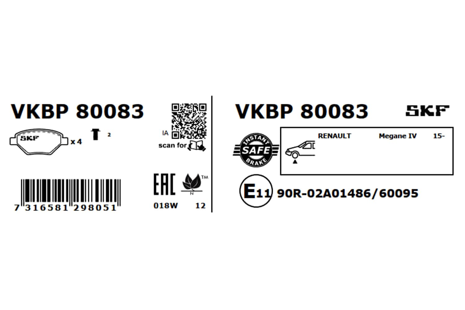 SKF Fren Balatası Ön Renault Megane IV 1.5 DCI K9K/1.6 Sce/1.2 Tce H5F 16, Megane IV 1.3 Tce H5H 18, Megane IV 1.5 Blue DCI K9K 19, Megane IV 1.0 Tce 20 Vkbp 80083 - Vkbp 80083