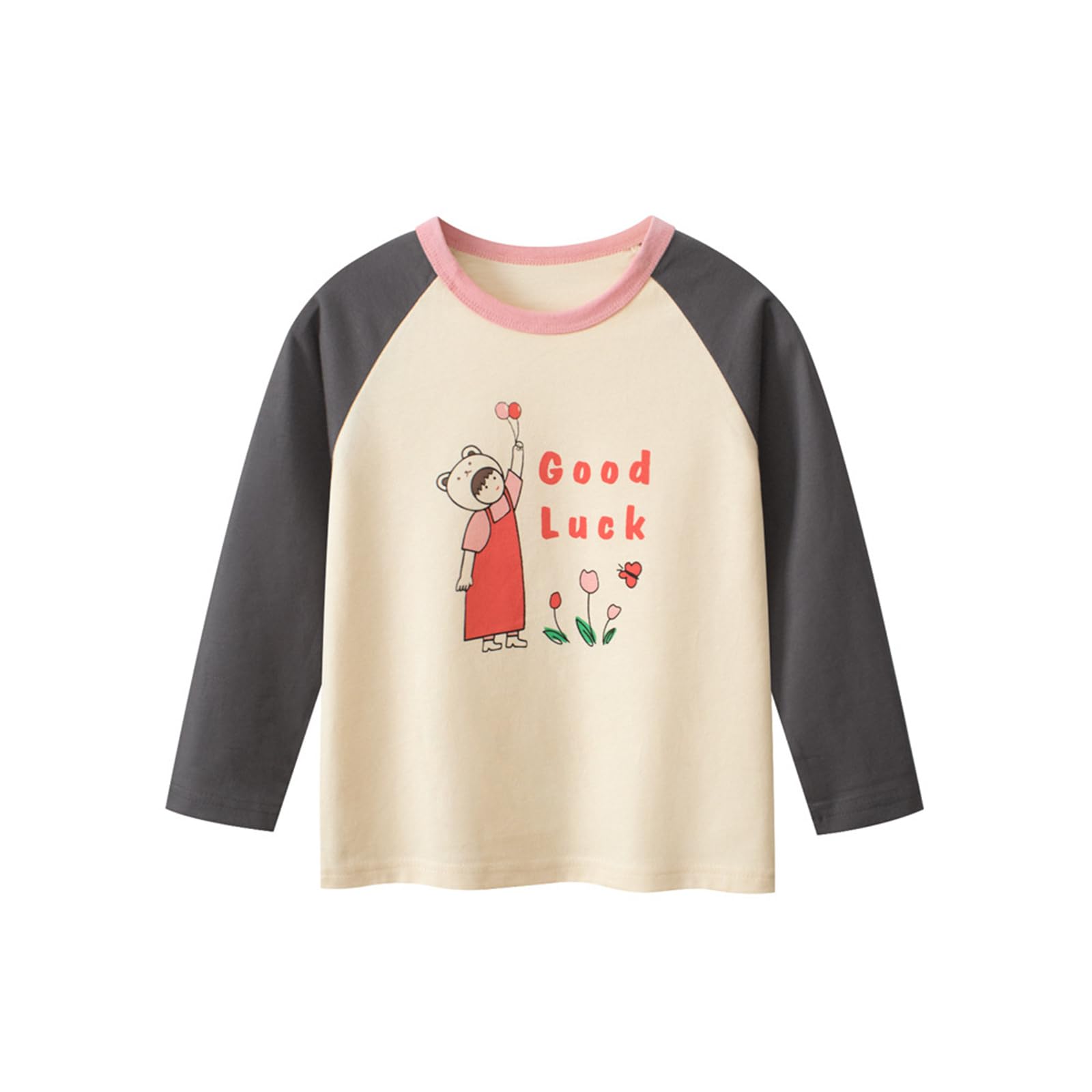 Meufam Boys' and Toddler Spring and Summer Embroidered Graphic Long Sleeve T-Shirts (Beige,100/2-3 Y,3 Years,2 Years,Unisex,Big Kid,US,Age)