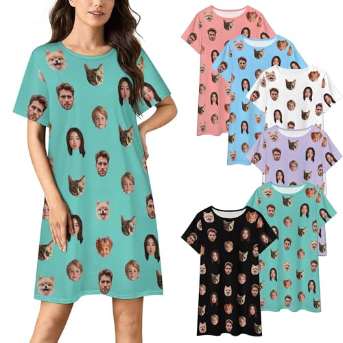 Personalized Funny Moo Moos Pajamas for Women Custom Face Nightgown Sleep Gown Lazy Nightshirts Sleepwear