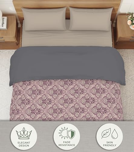 Image of Welspun Arlo Double Bed Quilt Comforter, 2-in-1 Reversible, Lightweight AC Quilt Blanket, Soft Breathable Microfiber for All Seasons & Winter Use, 200x200 cm Double Bed Quilt, Dark Violet