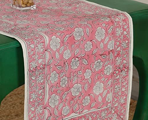 Image of Ravaiyaa - Attitude is everything Cotton Hand Block Printed Table Runner Bed Runner Table Bed Decor (Pink Floral)