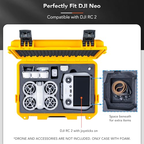 Lykus Titan N110 Waterproof Hard Case for DJI Neo Combo, RC-N3/DJI RC 2, Holds up to 7 Batteries [Case Only], Yellow, 14.2 x 10.2 x 5.7 inches, Hard Case by Lykus - Image 3
