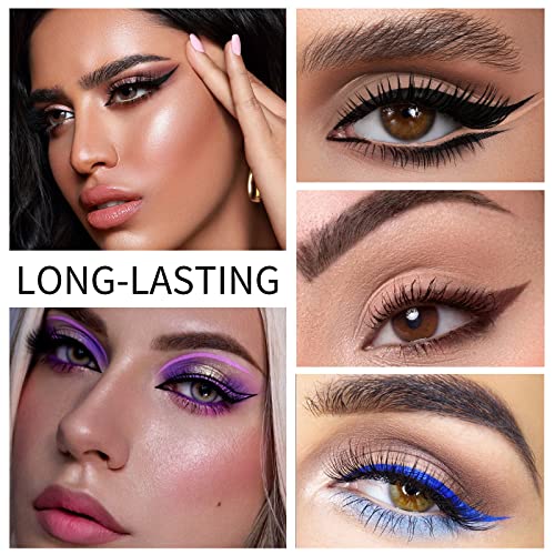 Erinde Winged Colored Eyeliners Stamps Set, Wing Liquid Eye Liners For Women, 4Pcs Black Brown Purple Blue Cat Eye Face Stamp Pen, Waterproof Smudge-Proof Colorful Liquid Eyeliner Makeup #TOP4