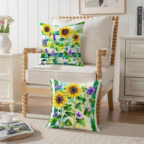 Housse coussin 55x55cm velours jaune | Lot de 2 taies imperméables D411 - 4