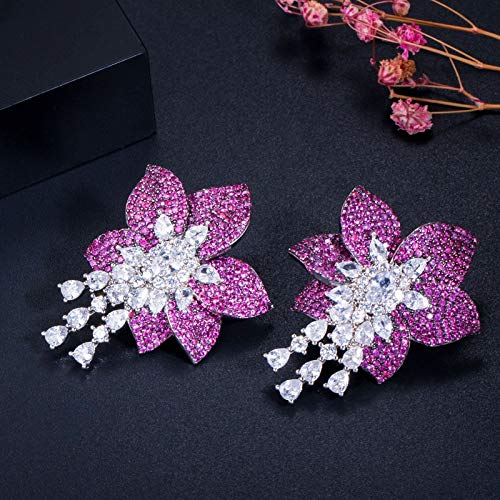 Boucles d'oreilles 925 anti-allergie avec grand zircon rose rouge géométrique