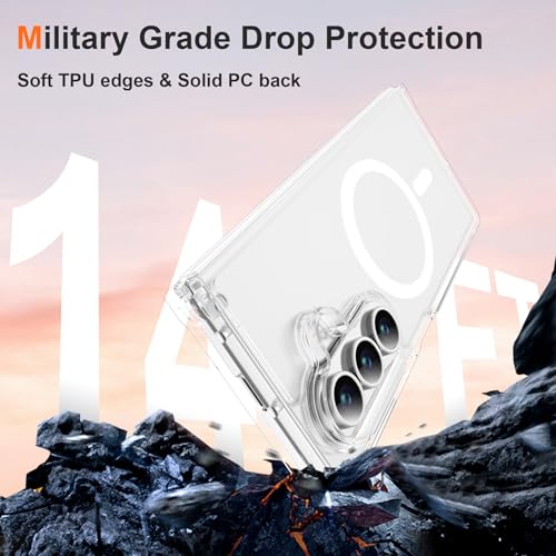 Image of ORETECH Magnetic for Samsung Galaxy Z Fold 7 Case, Transparent Back Non-Slip Hard PC Shockproof Bumper Protective Phone Case Cover for Samsung Z Fold 7 - Clear