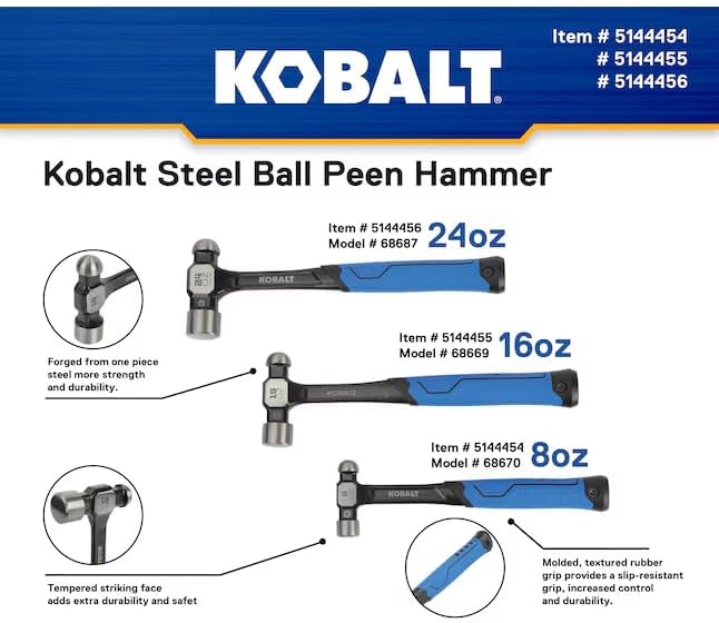 K.balt 24 Ounce(s) Smooth Face Steel Head Steel Ball peen hammer