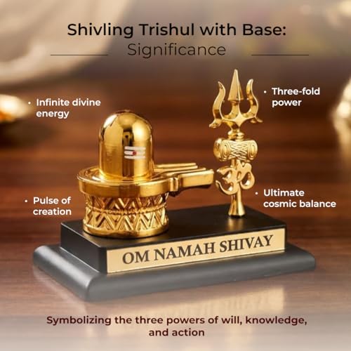 Image of Divine Hindu Shivling with Trishul Gold Finish Idol | Lord Shiva Divine Showpiece for Home Decor & Pooja Mandir | Shiva Murti for Office Desk & Car Dashboard | Auspicious Gift for Mahashivratri | G