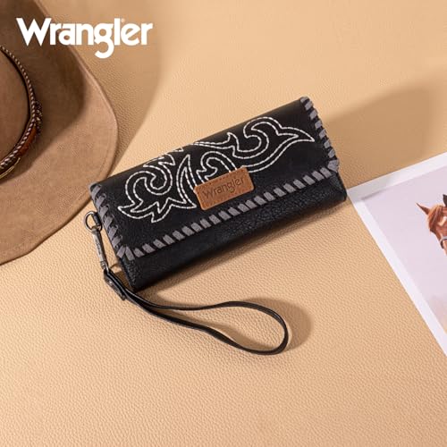 Image of Montana West X Wrangler Western Wallets for Women Trifold Wristlet Wallets Large Capacity Women Clutch Wallet with Coin Purse
