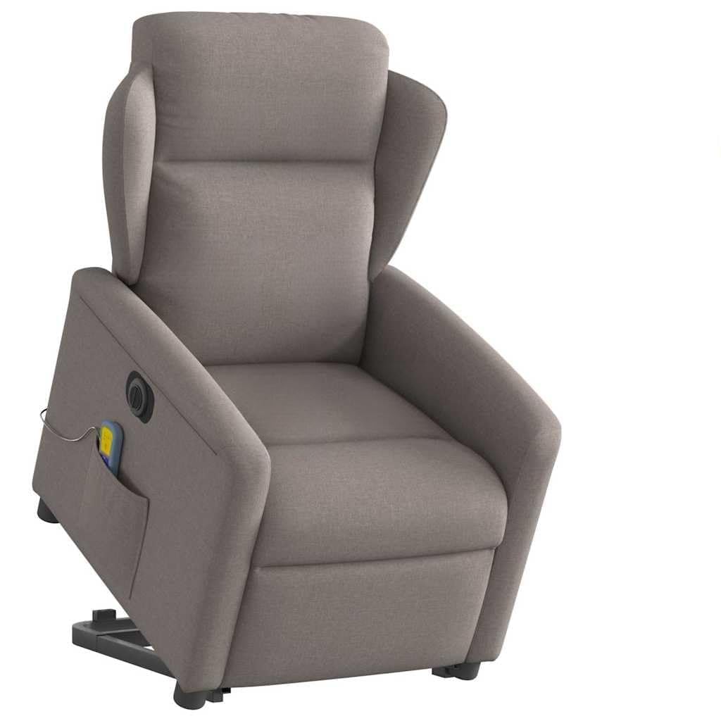 Sillón elevador eléctrico reclinable de tela gris con 6 puntos de vibración, función de elevación e inclinación de 135°, estructura estable y bolsillo lateral