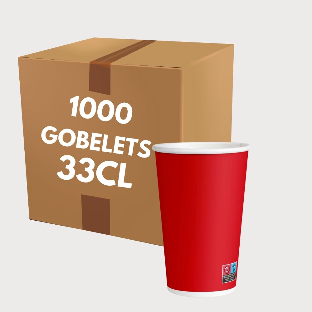 COVR Gobelets carton rouge 33cl - 12oz, 1000, unité, Recyclables, Boisson Chaude et Boisson Froide, Solide et Bonne Prise en Main, Résistant