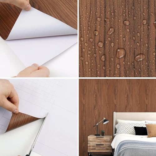 Image of VKR Waterproof Self Adhesive Vinyl Wallpaper | Removable Peel & Stick Furniture Sticker for Kitchen Slabs, Cabinets, Drawers, Tables & Shelves (Brown Wooden, Pack of 1)
