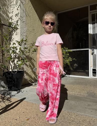 Image of Arshiner Girls 2 Piece Outfit Ruched Drawstring Tops and Wide Leg Pants Set