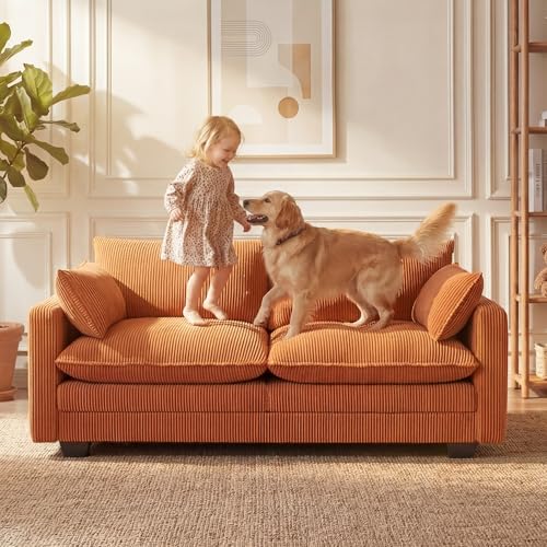 Image of Gizoon 75 inch Small Cloud Loveseat Couches for Living Room, 2 Seater Love Seat Sofa with Comfy Deep Seat, Small Washable Couches with Removable Corduroy Cover for Apartment, Orange