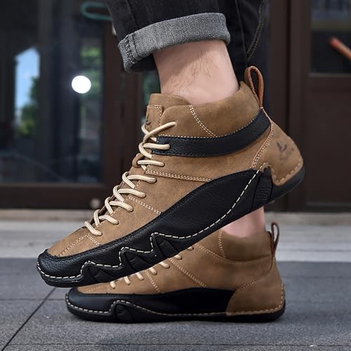 Men's Handmade Lace Up High Top Chukka Boots,Casual Slip-on Lightweight Dress Sneakers All Season Non-Slip Waterproof Driving Ankle Boots 5