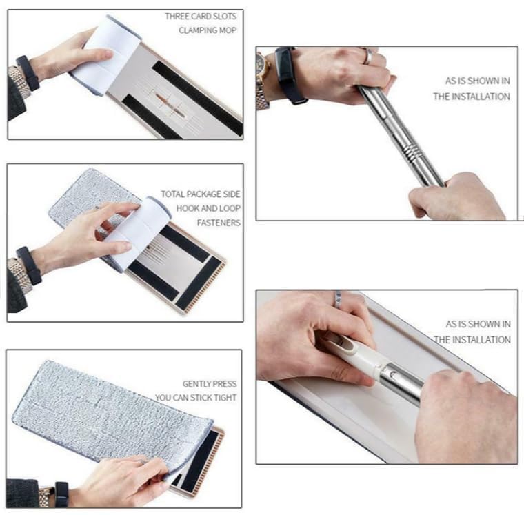 Image of Mop Heavy Quality Floor Mop with Bucket, Flexible Kitchen tap Flat Squeeze Cleaning Supplies 360 Flexible Head /2 Reusable Pads Clean Home Floor Cleaners