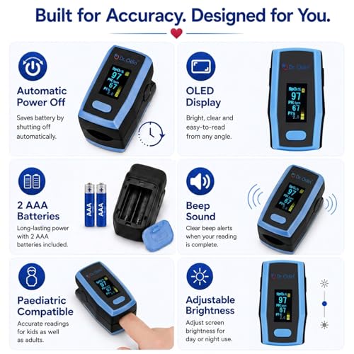 Image of Dr. Odin A330N Pulse Oximeter with Quick Heart Rate and Oxygen Monitoring, OLED Display, Flex Finger Grip, Vibrant OLED (Black & Blue)