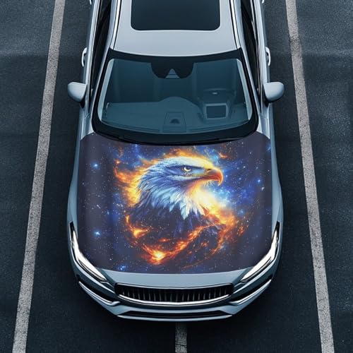 Image of Car Hood Cover Protector,Car Hood Wrap Blanket,Outdoor Sunshade Automotive Exterior Accessories for Most Sedan Small SUV Truck Black Eagle Pattern Design