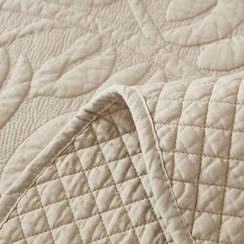 MarCielo 3-Piece 100% Cotton Oversized Bedspread Lightweight Quilt Coverlet Embroidery Farmhouse Bedding Set T0 (Yellowish Beige, Oversized Queen (100"x106"))