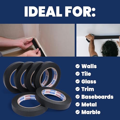 Image of Adhes Black Masking Tape, 6 Rolls x 2'' x 55yds, Multi-Surface Painter's Tape for Clean Lines, Residue-Free Removal, Indoor and Outdoor Use