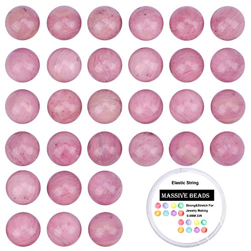 Image of 100Pcs Natural Crystal Beads Stone Gemstone Round Loose Energy Healing Beads with Free Crystal Stretch Cord for Jewelry Making (Rhodochrosite, 6MM)