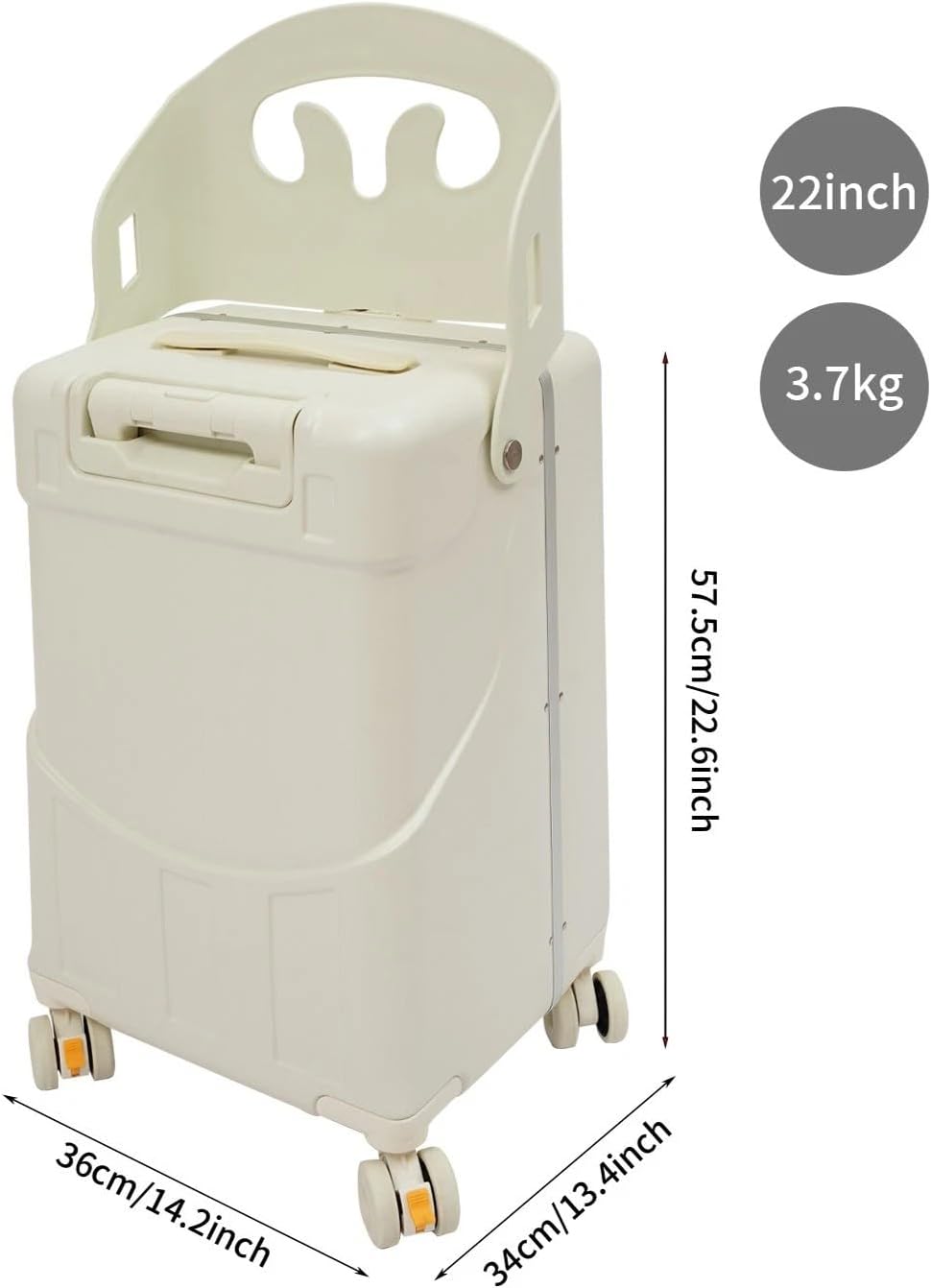 22In Carry-On Luggage With Seat For Kids & Adults, Kid Ride-On Trolley Case, Ride On Suitcase, Foldable Back Rest Portable Trolley Suitcase With 4 Wheels For Children (White)