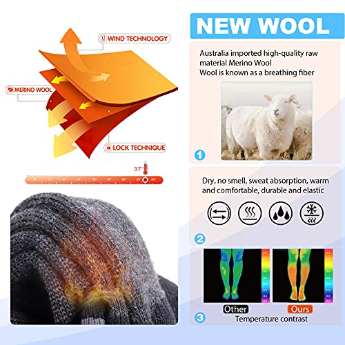 Image of Hylaea Merino Wool Ski Socks, Cold Weather Socks for Snowboarding, Snow, Winter, Thermal Knee-high Warm Socks, Hunting