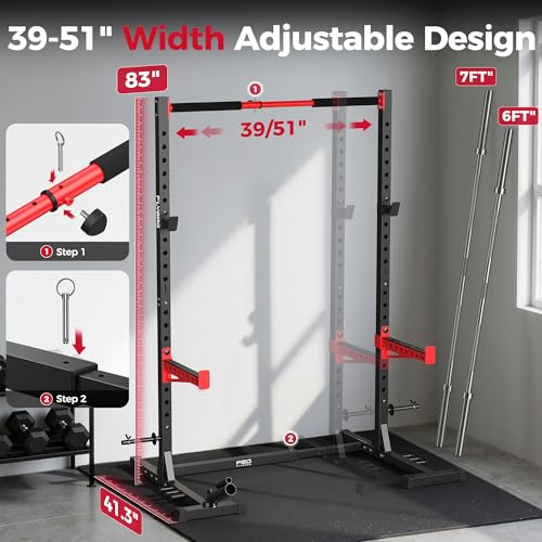 Image of FLYBIRD SR1 Squat Rack, Adjustable Power Rack for 6FT /7FT Barbells | Squat Rack for Home Gyms with Pull-Up Bar,22 Adjustment Positions, J-Hooks and Safety Spotter Arms w / 110 /180LBS Home Package