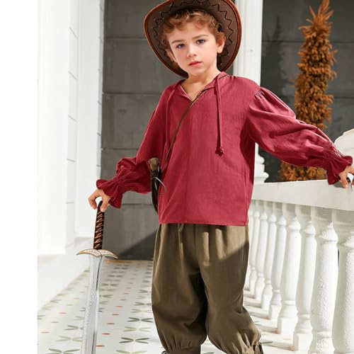 Camisa de disfraz pirata medieval para niños 11-12 años miniatura 3