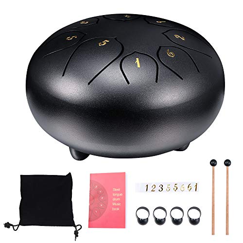 Donpow Tambor de Lengua de Acero 5.9 Pulgadas, 8 Tune Hand Pan Drum con baquetas Instrumentos de percusión bolsa de transporte