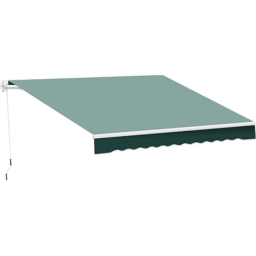 Outsunny 8' x 7' Patio Retractable Awning/Manual Exterior Sun Shade Deck Window Cover, Green