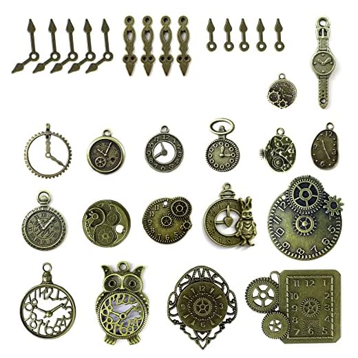 Wergund 32pcs Clock Face Charm Pendant, Antiqued Bronze Charms, Steampunk Clock Face Watch Gear Cog Wheel Pendant Charms for DIY Bracelet, Necklace, Jewelry Making, DIY Crafts - 98g
