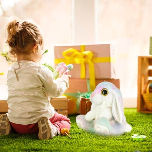 My Oli 8.5" Plush Bunny Stuffed Animal Rabbit Plush Floppy Ear Sitting Stuffed Bunny Bedtime Friend Plush Toy Gifts For Kids Girls Boys, Rainbow #TOP1