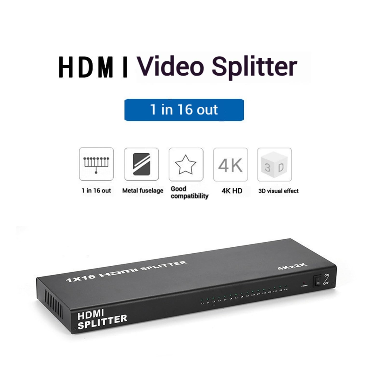 Stacja ładująca USB, Rozdzielacz HD 4K 60 Hz 1x16 Wyjście 3D Dystrybutor Wideo Monitor Telewizyjny