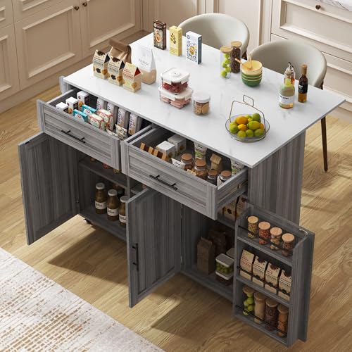 Sapgaks Desserte îlot de Cuisine sur roulettes, Meuble de Cuisine avec Plans de Travail...