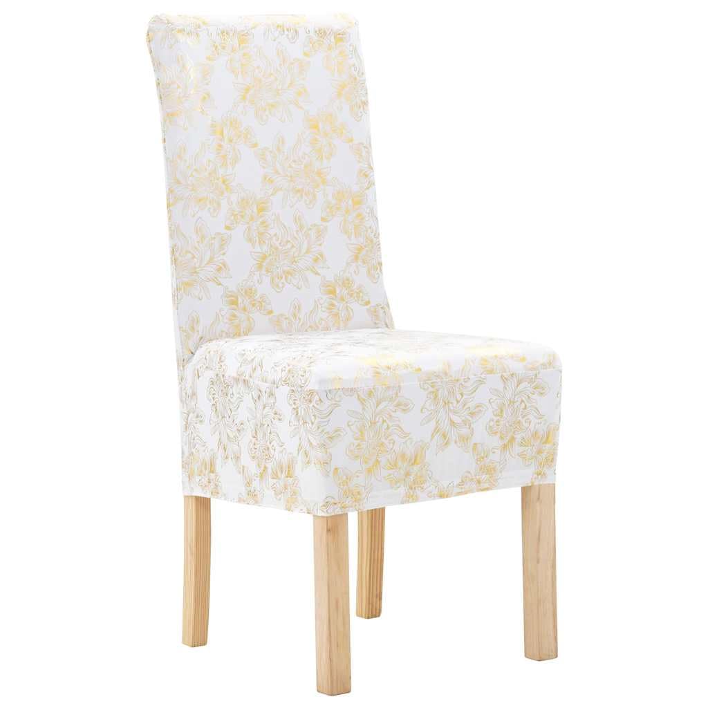 Hothingwell Coprisedili 6 Pezzi Bianco Stampa Dore | Elasticizzato 10% elastan, morbido anti-graffio, lavabile in lavatrice, per sedie fino a 55 cm