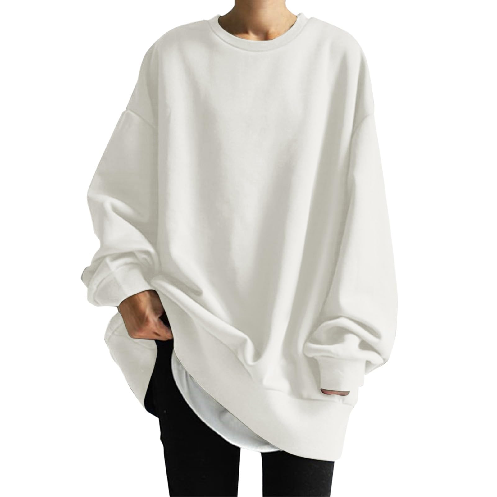 Winter Essentials for Women Womens Oversized Sweatshirts Long Sleeve Crewneck Loose Casual Solid Pullover Tops Women's Christmas Jumper Oversized Pullover Women Travel Outfits for Women UK