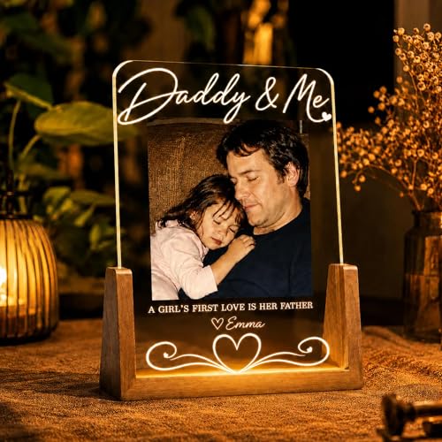 Image of Personalized Father's Day LED Table Lamp, Custom Dad Photo Collage Acrylic Night Light (Daddy & me)