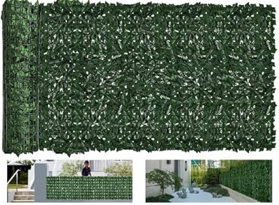 Moeput Faux Ivy Privacy Fence Screen Outdoor Expandable Artificial Greenery Roll Fake Hedge Wall Patio Green Plastic Leaf Plant Vine Grass Panels Gate Covering for Garden Yard Balcony (197 X 40 in)