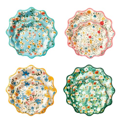 La Mejor Lista de Decoraciones florales los preferidos por los clientes. 49 24 Vajilla de Papel con Diseño Floral, Vajilla de Encaje para Fiestas, Platos de Papel con Tema Floral para Decoraciones de Fiestas de Cumpleaños, Bodas, Picnics, Té de la Tarde